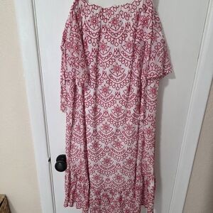 Hazel Pink and White Off the Shoulder Sundress